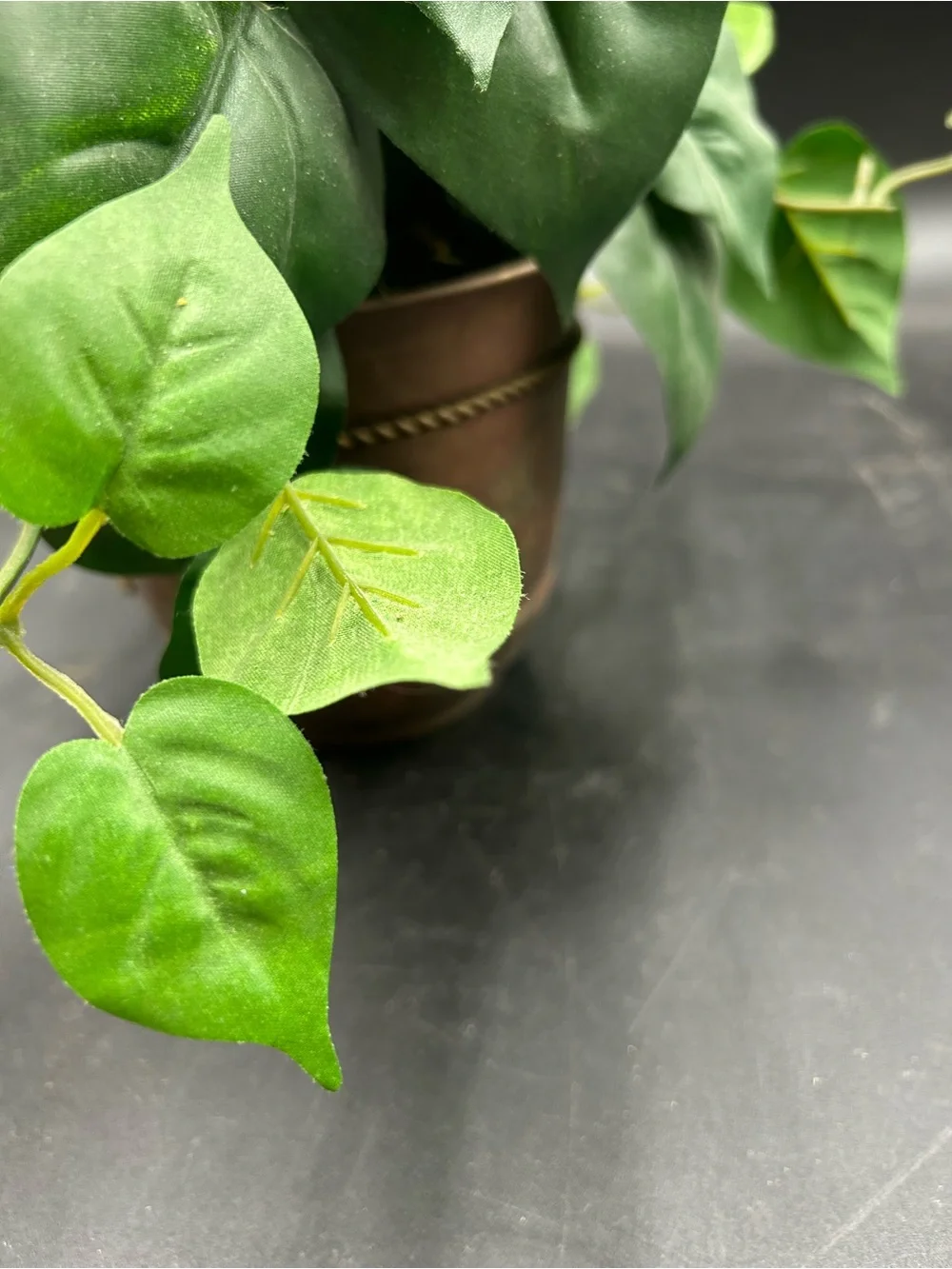 Decorative Green Faux Pothos in brass Planter with rope design